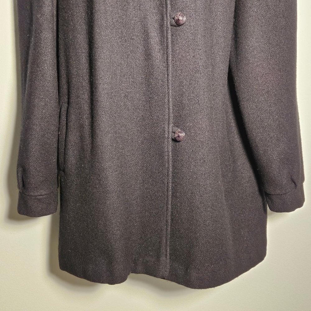 Julia Klein 3 Button Black Pea Coat with Lace Collar Vintage with Shoulder Pads - Picture 4 of 13